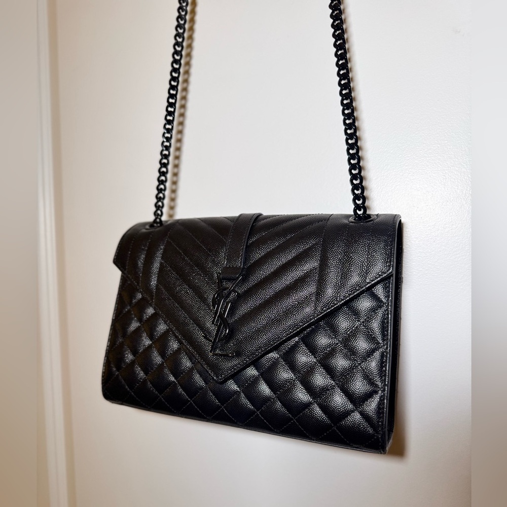 Saint Laurent Envelope Triquilt Medium YSL Shoulder Bag in Grained Leather
